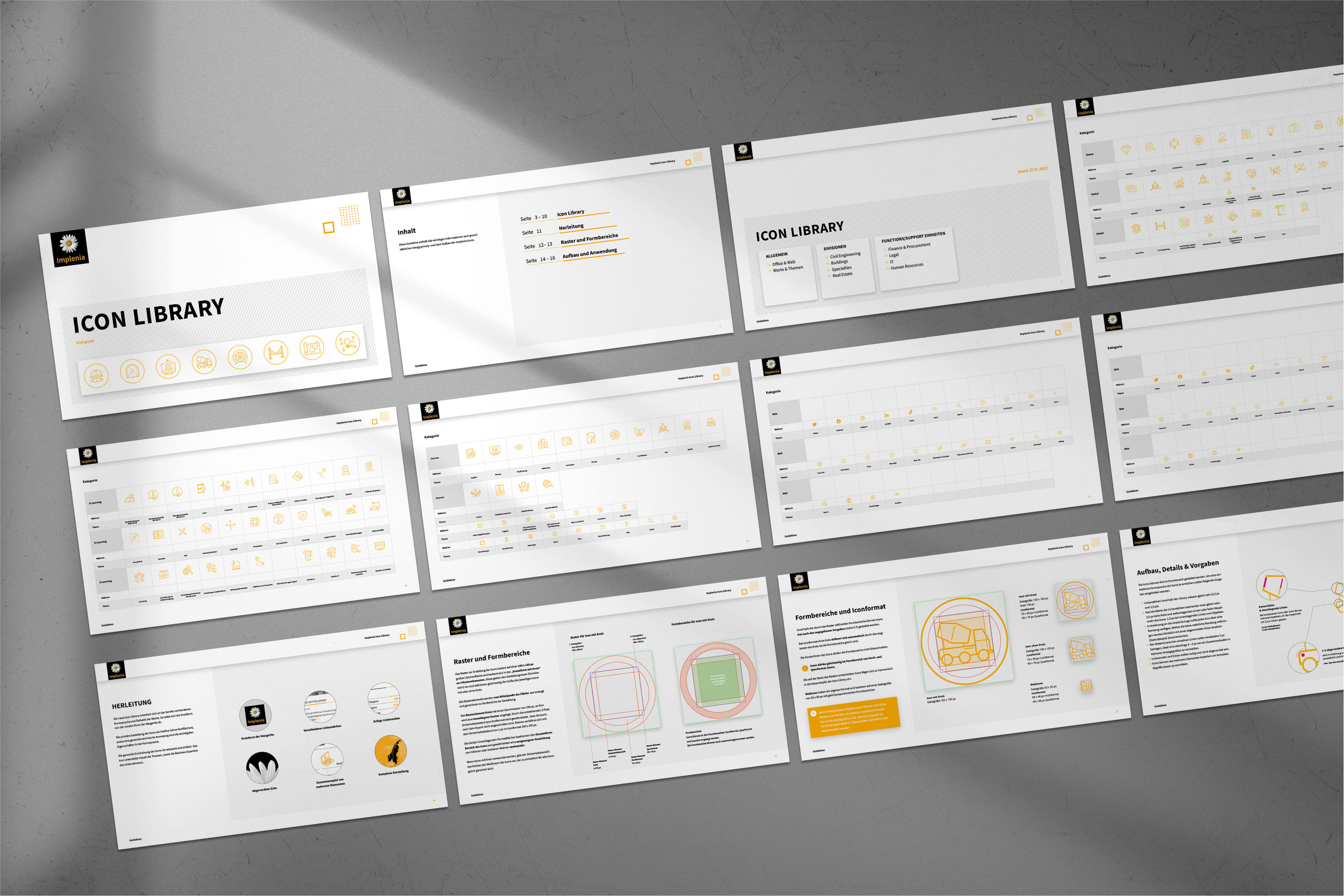 Implenia Icon Bibliothek, Icon Set, Corporate Design Agentur, Designagentur Frankfurt, Grafikdesign, Branding, Brand Design